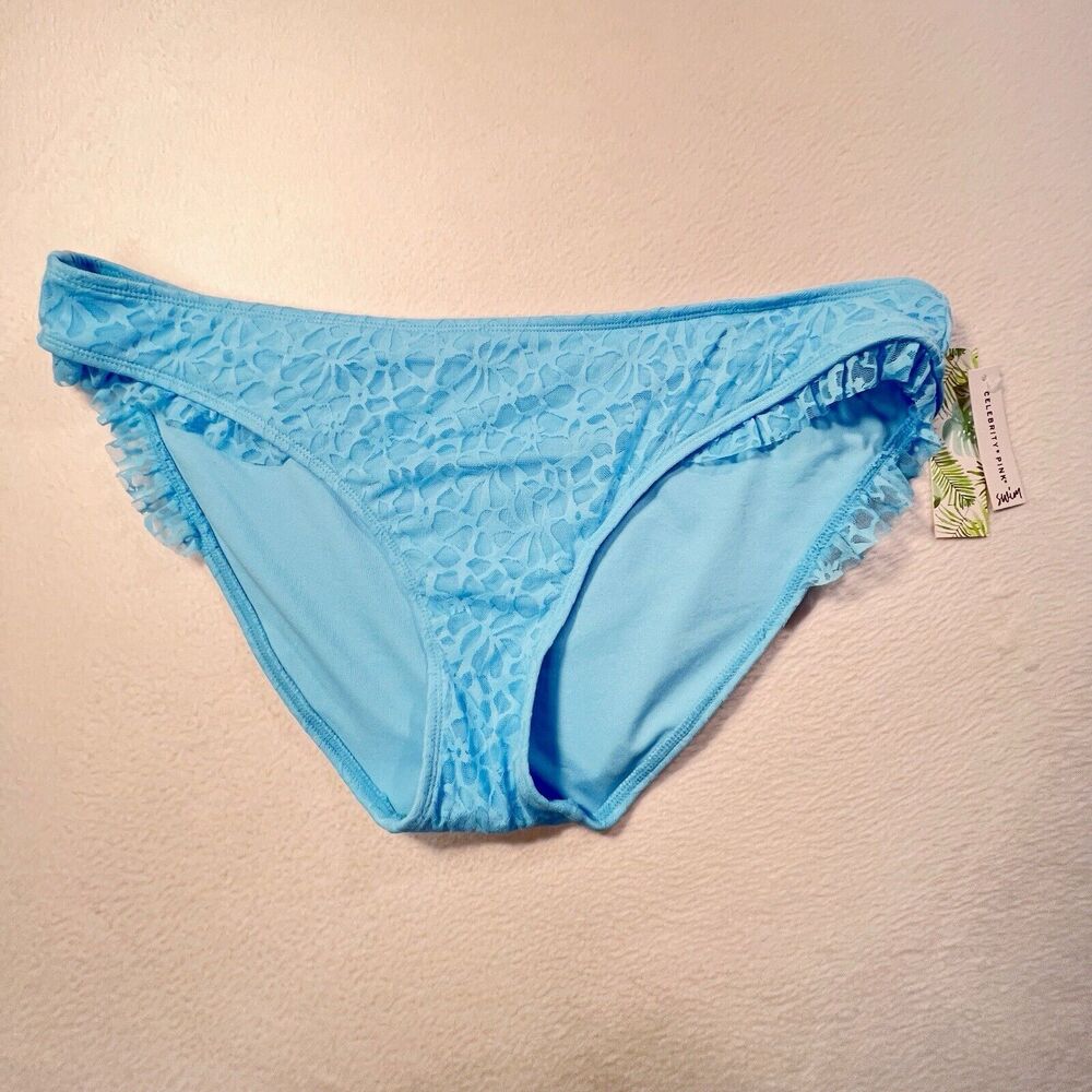 Celebrity Pink Swim Junior's Plus Size XXL Blue Lace Swim Bottom NWT